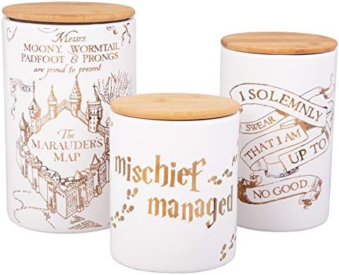 Harry Potter Marauder's Map Porcelain 3 Piece Canister Set - Three Sizes with Gold Marauders Map Design