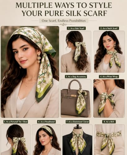 Image of Satin Square Head Scarf for Women, Floral Printed