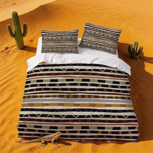 Housse de couette 220x240 géométrie rayée rétro avec taies d'oreiller microfibre - 5