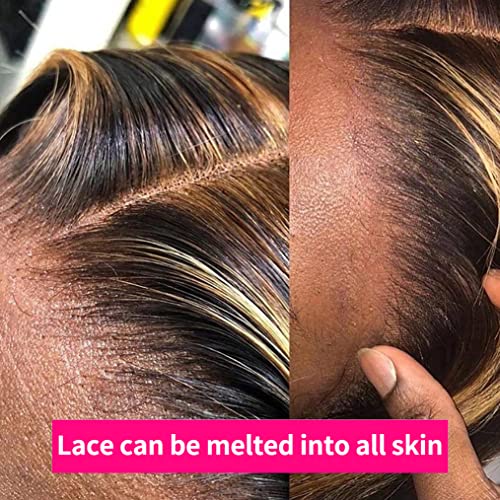 Abhayy Highlight Ombre Lace Front Wigs Human Hair Pre Plucked 13X4 Hd Transparent 4/27 Honey Blonde Lace Frontal Wigs With Baby Hair 180% Density Colored Body Wave Lace Front Wigs Human Hair 22 Inch #TOP5