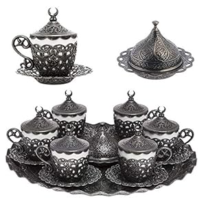 Alisveristime 27 Pc Turkish Greek Arabic Coffee Espresso Cup Saucer Set (Gelincik) (Black)