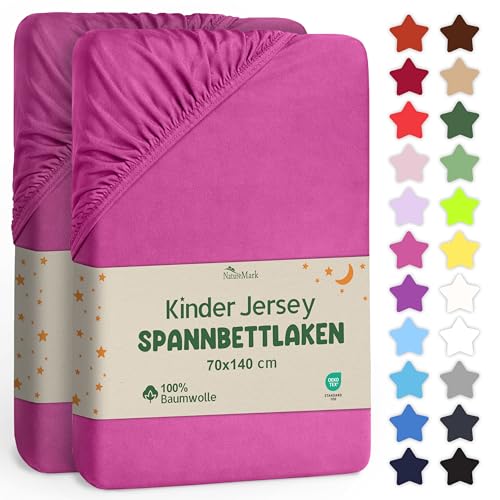 NatureMark Kinder Spannbettlaken 70x140 cm – Weiches Jersey, 100% Baumwolle, 2er Set für Babybett und Kinderbett, Pink – Ansicht 1