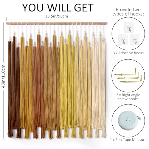Miniatura 3 de Uxorsn Tapiz De Pared De Macramé Grande, Bohemio, Chic, Perlas, Borla, Amarillo, Degradado Geométrico, Estético, Bohemio, Decoración De Pared, Tejido A Mano, Para Dormitorio, Salón, Oficina