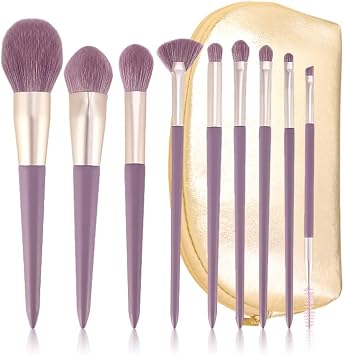 ENZO KEN Purple Makeup Brush Set with Gold Travel Case Colorful Vegan Eye Shadow Brush Set Face Contour and Blush Brush Beauty Set with Bag Professional Cosmetic Blend Complete Brush & Kit Purple