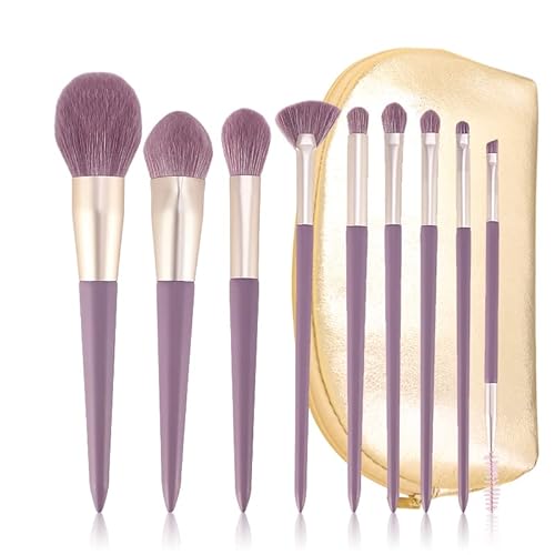 Purple Natural Fiber Makeup Brushes Set with Case, Vegan Makeup