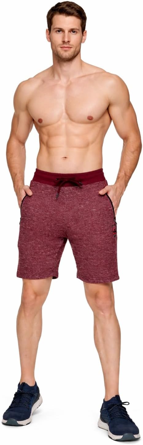 Raves Men Solid Slim Fit Sports Shorts | Premium Cotton Blend Gym Shorts with Zipper Pockets | Running, Training & Casual Wear