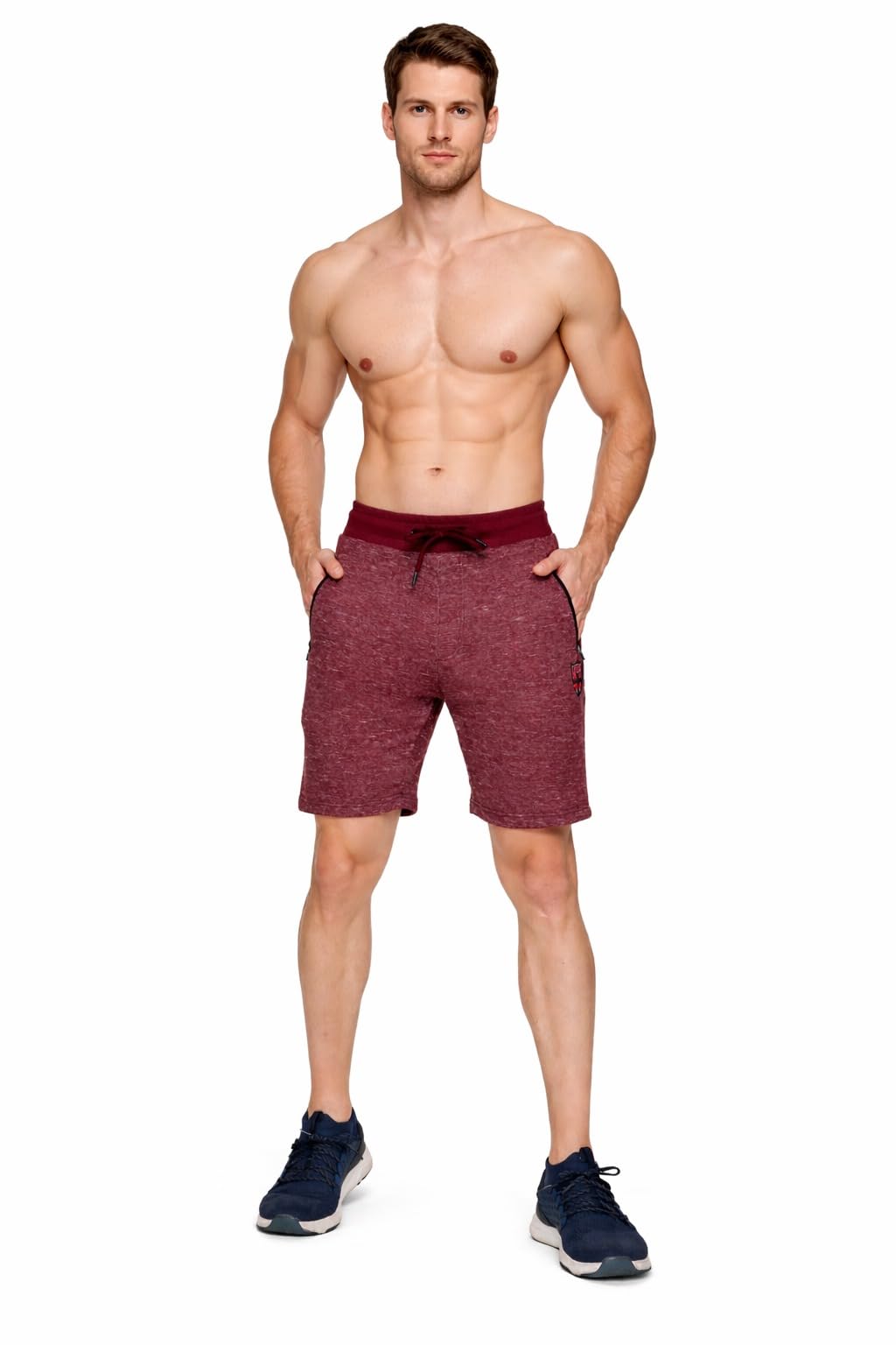 Raves Men Solid Slim Fit Sports Shorts | Premium Cotton Blend Gym Shorts with Zipper Pockets | Running, Training & Casual Wear