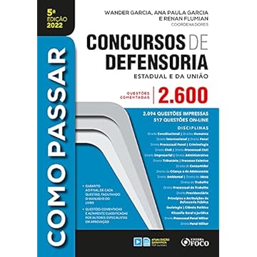 Capa do livro COMO PASSAR EM CONCURSOS DE DEFENSORIA - 2.600 QUESTÕES COMENTADAS - 5ª ED - 2022