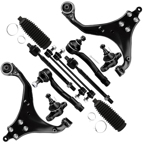 SOSOPART 12pcs Set Front Suspension Kit Lower Control Arm Inner Outer Tie Rod End Sway Bar Link Lower Ball Joint Steering Rack Boot Replacement For 2005-2009 For Hyundai Tucson 2005-2010 For Kia