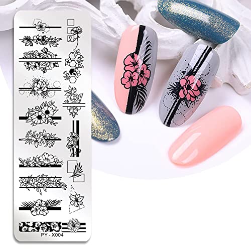 Stamping Plates Nail Art Set Flower Minimalist Geometric Lines Leaves Pattern Printing Template Stainless Steel Diy Nail Art Stamping Plates Stencil Tools #TOP4