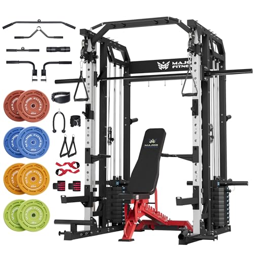 Major Fitness Drone2 Premium Smith△ Machine – All-in-One Home Gym Squat Rack with Aluminum Pulley Set , Weight Bar, Dual LAT Pull-Down Systems & Cable Crossover Machine for Full-Body Workouts