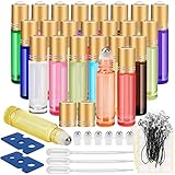 Essential Oil Roller Bottles, 24 Pack 12 Color 10 ml Glass Roller Bottles with Stainless Steel Roller Balls and Golden Hanging Lids(3 Dropper, 6 Extra Roller Balls, 2 Bottle Opener Included)?