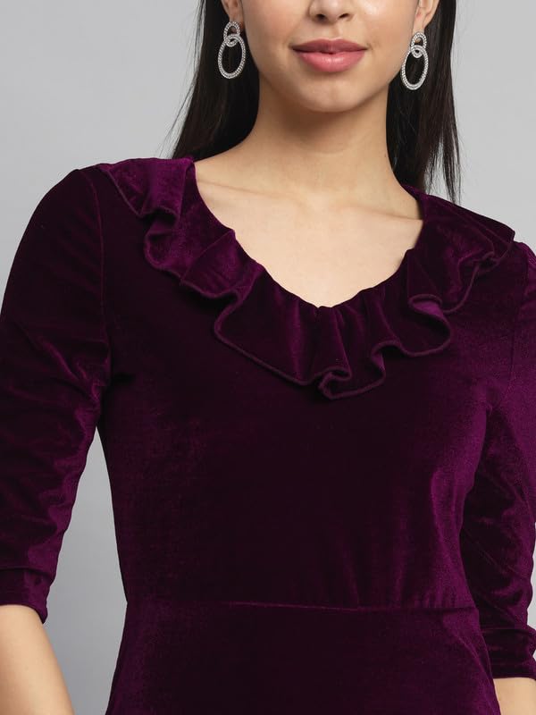 Image of V-Neck Party Dress for Women Bodycon | Shiny Velvet Half Sleeves Above Knee Length Outfit