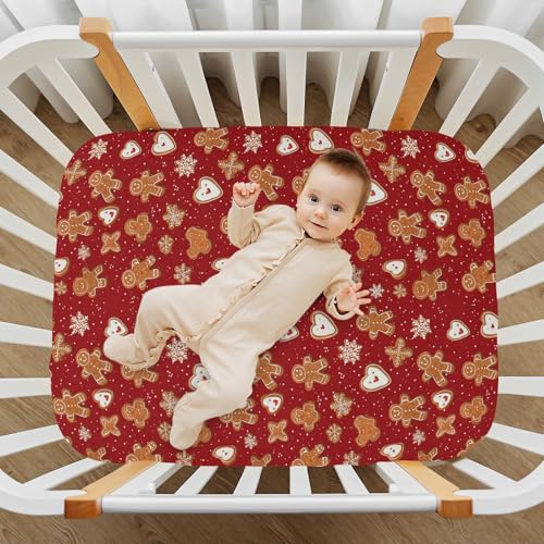Image of Baby Crib Sheet Christmas Gingerbread Cookie Crib Mattress for Boys and Girls Playard Sheet Soft Breathable Fitted Baby Mattress Cover 52x28in