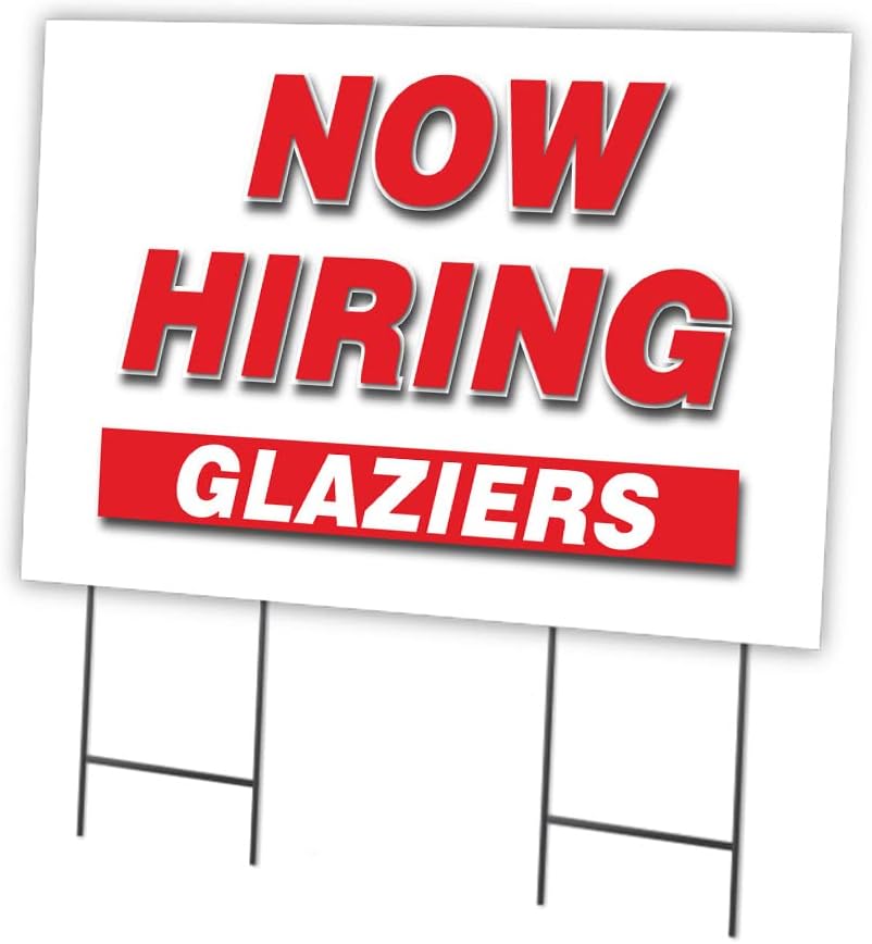Now Hiring Glaziers 2 Pack of 18" x 24" Yard Sign & Stake | Advertise Your Business | Stake Included Image On Front Only | Made in The USA