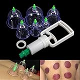 Hiibaby® 6 Tassen traditionelle Körperpflege chinesische medizinische Vakuum-Körper Schröpfset Massagemagnete Therapie Akupressur Gesunde Saugnapf Set Ausrüstung KN6
