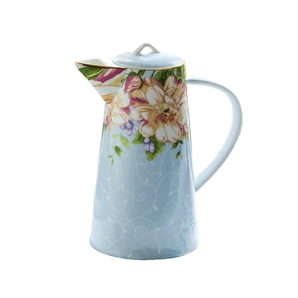 MYUYEE Water Carafe 1200Ml Water Pitcher With Lid And Handle Bone China Tea Kettle Vintage Water Jug Kitchen Cold Or Hot Beverages Coffee Juice Pot Water Jugs (Blue)