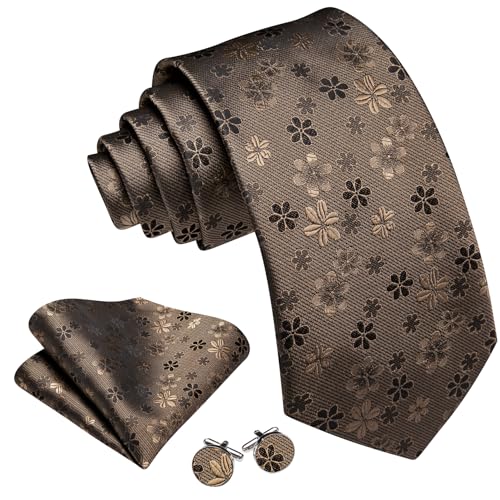 Image of Barry.Wang Men Tie Set Floral Paisley Silk Necktie Pocket Square Cufflinks Formal Wedding Party Business