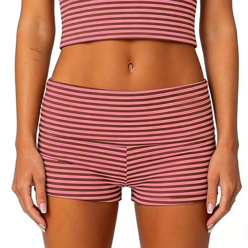 Image of KMBANGI Womens Fold Over Shorts Elastic Waist Y2k Lounge Shorts Foldover Cute Pajama Micro Bottoms Mini Shorts Sleepwear