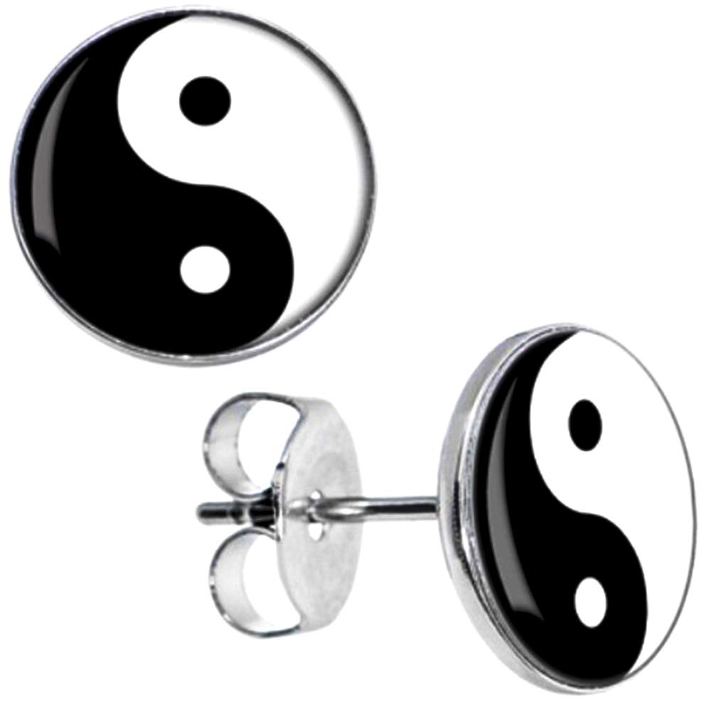 DianaL BoutiqueStainless Steel 2-tone Yin Yang Symbol Earrings Stud Gift Boxed Fashion Jewelry