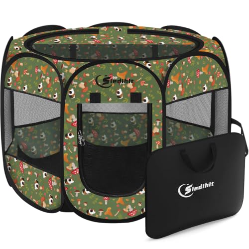 Image of Siedihit Dog Playpen, Medium Dogs Tent Crates Cage Indoor /Outdoor, Portable Pop Up Dog Kennel Playpen with Carrying Case for Dogs /Cats /Rabbits, Removable Zipper Top(Cottagecore, Medium)