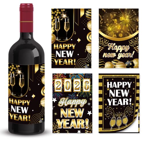 Happy New Year 2026 Wine Bottle Labels (16 pcs)