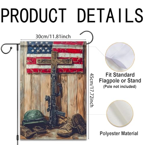 Image of Nuxovilar Veteran Garden Flag Rifle Boots Cross 12x18 Inches Polyester | Patriotic Flag, Memorial Banner veteran garden sign, military boots cross display yard, porch, lawn (Patriotic)