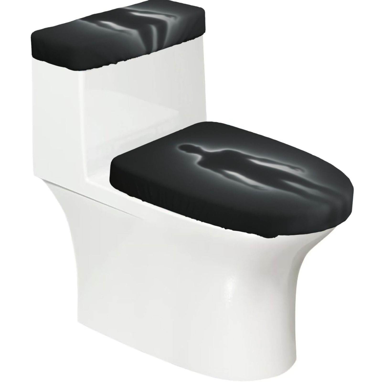 Cntdbu Black Frost Glass Shape Stretchy Toilet Lid And Tank Cover Set-Soft Elastic Bathroom Decor For U Shape Oval