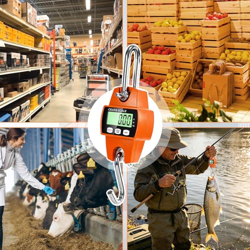 Digital Hanging Scale, 1100lb/500kg Handheld Crane Scale, Small Crane Scale with LCD Display and Hooks, Aluminum Alloy Body for Hunting, Outdoor, Luggage, Farm (Orange) by DROSOKING - Image 6