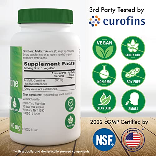 Health Thru Nutrition Acetyl L-Carnitine 500mg Vegan | 3rd Party Tested | Supports Cognition & Mental Function | Memory & Attention | Hypoallergenic, Non-GMO, Gluten Free, Soy Free (Pack of 60) - Image 3