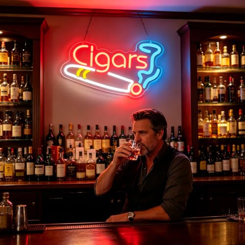 Image of Cigar Neon Sign for Smoke Shop Bar Cigar Lounge Decor,Man Cave Light,Handmade Led Art Decor,Dimmable Neon Lights for Pub,Party or Retail Business.