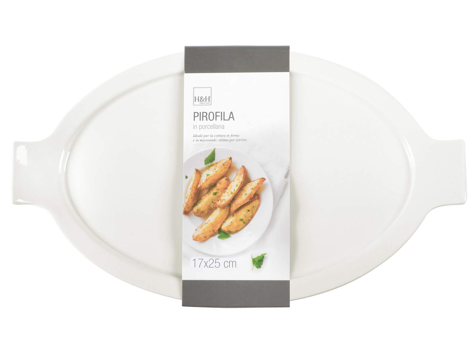 H&H Pirofila Ovale, Porcellana Bianca, cm17x25xH6, con Coperchio