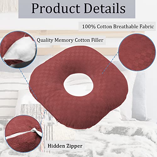 Image of Ear Piercing Pillow for Side Sleepers, Pillow with an Ear Hole for CNH and Ear Pain Ear Inflammation Pressure Sores, O-Shaped Side Sleeping Pillow, Ear Guard Pillow(Dark Red)