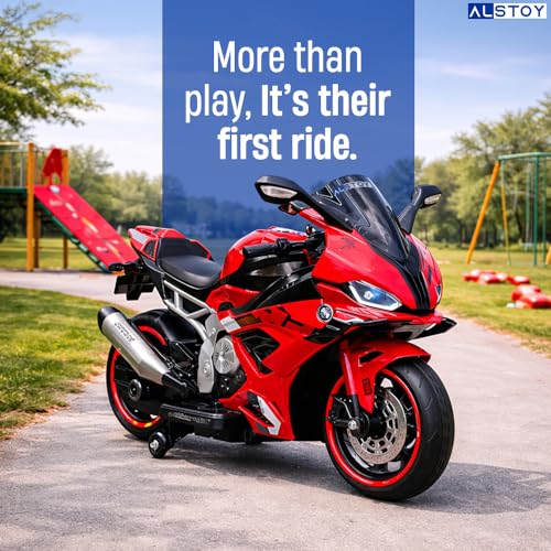 Image of Alstoy Big RR Kids Electric Toy Ride-On Bike| 12V Rechargeable Battery Operated Bike for Kids | Bluetooth Music | 100 kg Capacity | BIS /ISI Approved | Boys & Girls Age 6 to 15| 6-Month Warranty| Red
