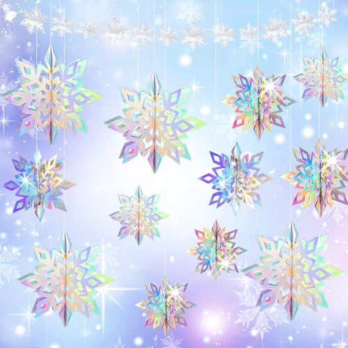 24 PCS Snowflake Christmas Hanging Party Decor Supplies,12 PCS 3D
