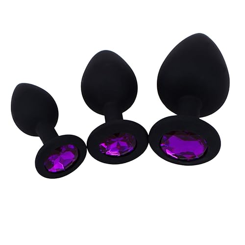 Anal Sex Trainer 3PCS Silicone Jeweled Butt Plugs, Eastern Delights Anal Sex Toys Kit for Starter Beginner Men Women Couples, Black