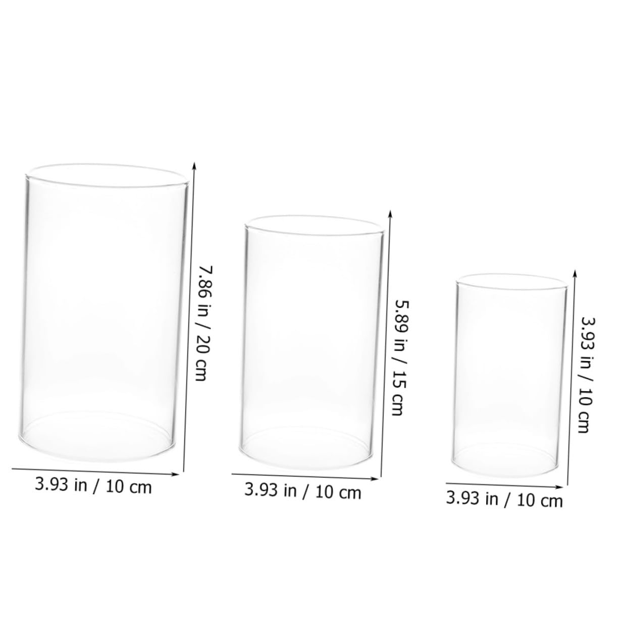 Abat-Jour en Verre Transparent pour Bougies, Tube, Lot de 3