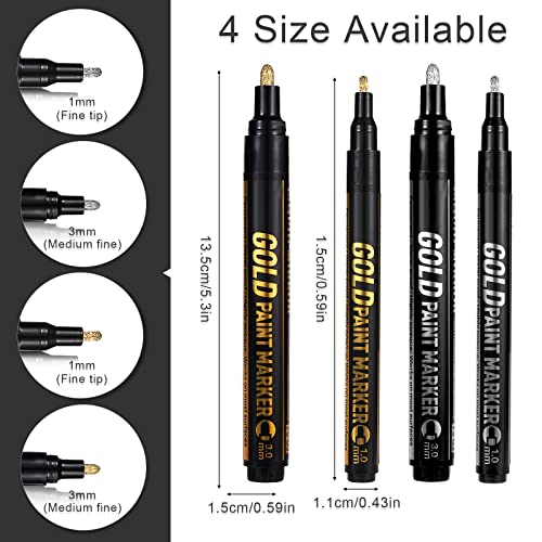 4Pcs Metallic Marker Pens, Waterproof Mirror Reflective Chrome Paint Pen High Gloss Permanent Liquid Chrome Marker For Model Metal Glass Plastic Painting (Gold, Silver; 1Mm, 3Mm) #TOP1