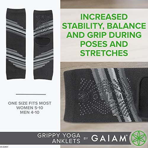 Gaiam Yoga Sock Anklets - Grippy Leg Warmer Ankle Socks for Yoga, Barre, Pilates, Dance, Aerobics - Smokey Grey
