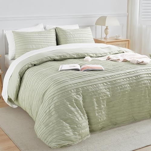 Image of NEXHOME PRO Duvet Cover Queen,3 Pieces Boho Tufted Duvet Cover Set, Soft and Lightweight 100% Washed Microfiber Comforter Cover Set for All Season(Sage Green,90 x 90)-No Comforter