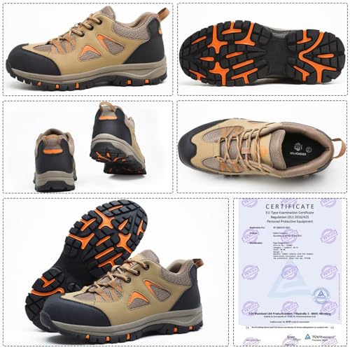 CYKYGGO Radne cipele Muške zaštitne cipele Ženske lagane prozračne neklizajuće cipele s čeličnim prstima Kaki 37