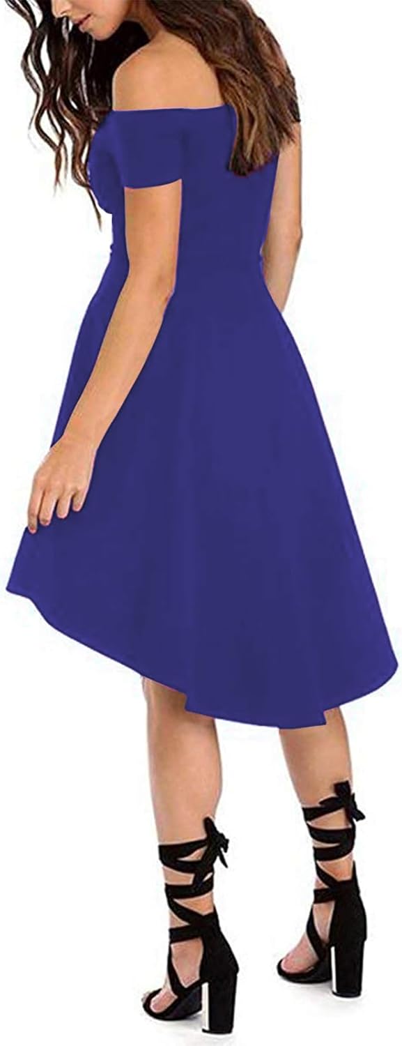 Sarin Mathews Womens Off The Shoulder Short Sleeve High Low Cocktail Skater Dress - Image 2