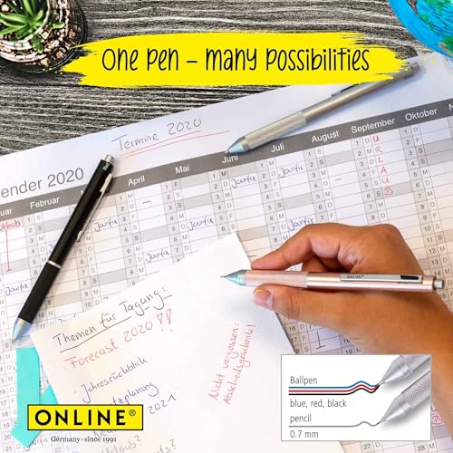 Online multipen 4-in-1 Blue | Multicolour Ballpoint Pen & Pencil | Multifunctional Metal Pen | 3 Pen Points in Blue, Black, and red, Mechanical Pencil Lead | incl. Rubber - Image 2