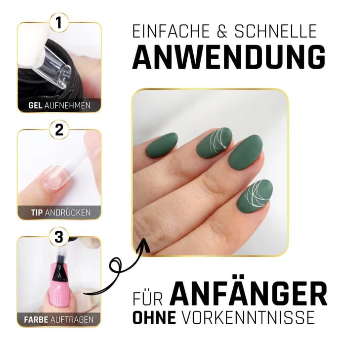 Glue Gel Press On Nails Set con fácil procesamiento · uñas muy ligeras como en el estudio como gel amasable · consistencia firme fácil de procesar | Para Press On Nails Glue Gel · Lynis-Nailshop.de