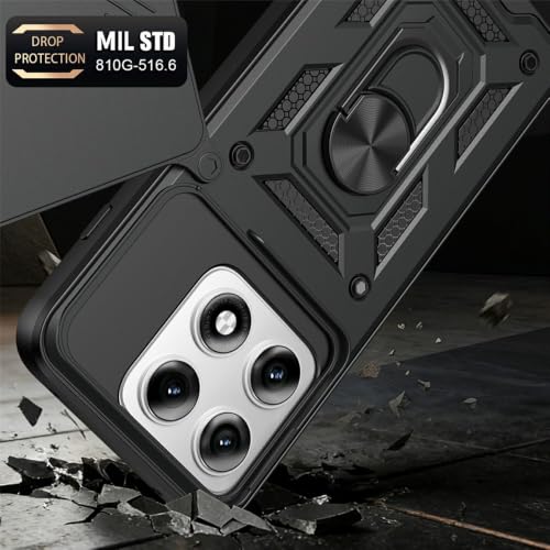 Image of Casodon Shockproof Back Case Cover for Moto Edge 70 Pro 5G, Shockproof Moto Edge 70 Pro Back Cover, Ring Case with Kickstand and Camera Protection Shutter - Black