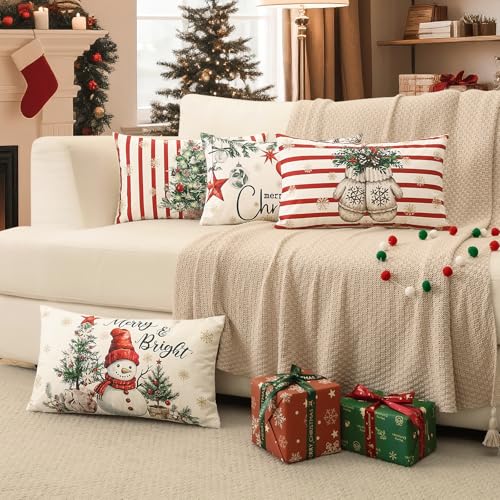 Housse coussins Noël de qualité supérieure en lin rouge Sungeek