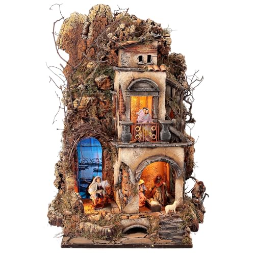 Holyart Illuminated Neapolitan Nativity Scene with sea 10 cm 50x40x65, with figurinesHeight: 65 cm|Width: 40 cm|Length: 50 cm