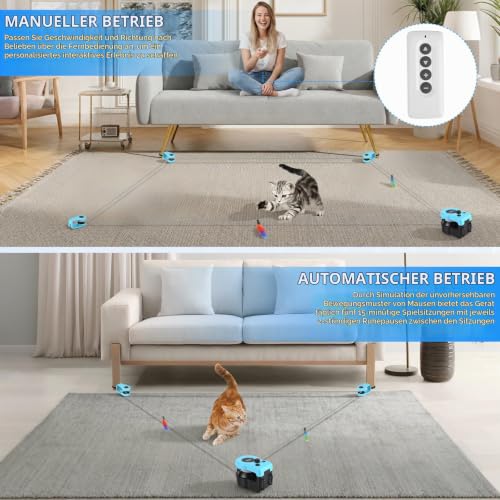 Interaktives Katzenspielzeug Elektrisch, Katzenspielzeug Selbstbeschäftigung, Automatisches/Ferngesteuertes Intelligenzspielzeug für Katzen, Einstellbare Geschwindigkeit/Laufwegen – Bild 3