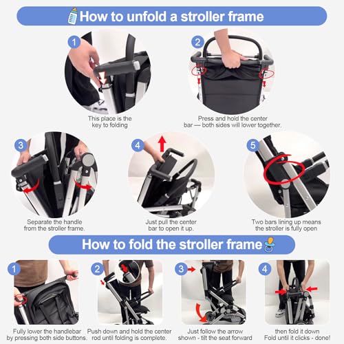 Travel Stroller for Airplane Ultra Compact Umbrella Stroller One-Handed Folding Design Overhead Friendly Lightweight Aluminum Alloy Frame - Image 5