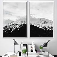 2 Piece Framed Canvas Wall Art Monochromatic Mountains Canvas Prints Home Artwork Decoration for Living Room,Bedroom - 16